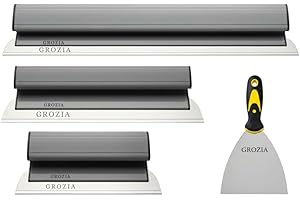 GROZIA Drywall Skimming Blade Set, 24"/60cm, 16"/40cm, 10"/25cm, with Putty Knife, 4 in 1 Stainless Steel Skimming Blades,Dry