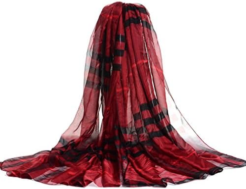 YUNEE Fashion Plaid Chiffon Beach Towel Dress Large Woman's Pareo Scarf (Red)