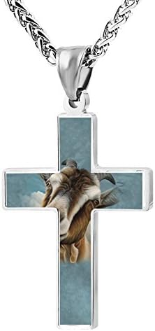 Simple Small Zinc Alloy Religious Cross Necklace For Men Women,Print Goat Head