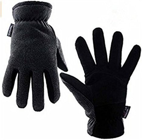 Winter Gloves, -20ºF Cold Proof Thermal Glove - Deer skin Suede Leather Palm and Polar Fleece Back With Heating Insulated Cotton Layer - Keep Warm in Cold Weather （Gray-Black)(XL)