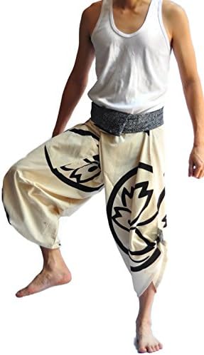 Unisex Thai Fisherman Pants Yoga Trousers Free Size Cotton white Two tone