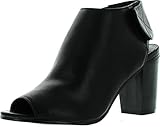 Breckelles BE37 Women Leatherette Peep Toe Slingback Velcro Chunk Heel Sandal Bootie - Black