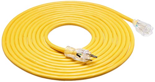 AmazonBasics 12/3 Heavy Duty SJTW Lighted Extension Cord, Yellow, 25 Foot