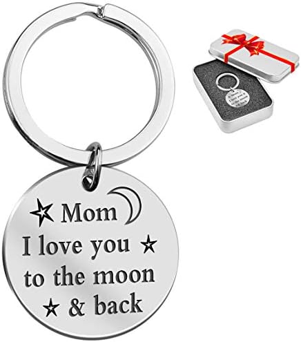 Mothers Day Gifts Stainless Steel Keychain"Mom I Love You to The Moon & Back" w/Luxury Gift Box