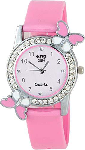 Swadesi Stuff Exclusive Premium Quality Diamond Studded Pink Butterfly Stylish Analog Watch for Girls & Women