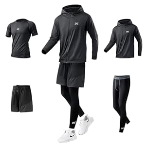[Ademe] スポーツウェア 半袖 長袖 コンプレッションウェア + ロング コンプレッションタイツ + ショート パンツ メンズ 吸汗 速乾