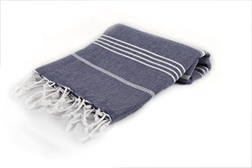 My Hammam 100% Cotton Pestemal Turkish Bath Towel, 37" x 70" (Navy Blue)