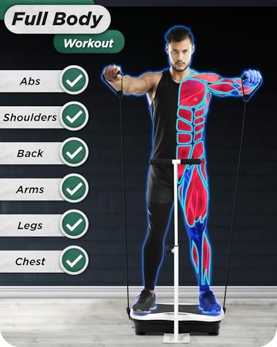 Vibration Plate Exercise Machine, with Bluetooth Speaker, Resistance Bands and Remote, Power Platform for Lymphatic Drainage, Full Body Workout Home Fitness Equipment
