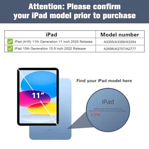 ProCase iPad A16 11th/10th Generation Case (2025/2022) with 1 Screen Protector, Pencil Holder, Soft TPU, Support Touch ID and Auto Wake/Sleep - Black