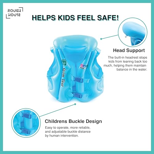 Roughhouse Kids Inflatable Swimming Vest (3-6 Years) – Triple Air Safety, Comfy Fit & Secure Buckles | Swim Trainer Jacket with Headrest for Toddlers & Young Kids | Perfect for Pool & Beach Fun! 2