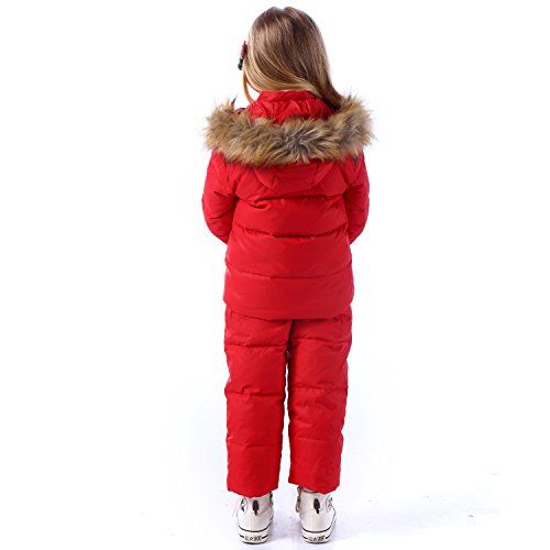 ZOEREA 2 Piece Unisex Kids Girls Snowsuit Hooded Puffer Jacket Snow Pants Red, Label XL/Age 3-4T