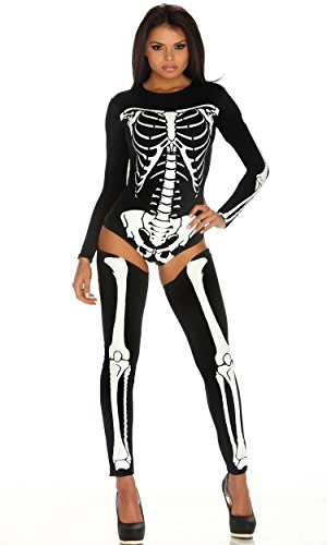 Forplay Costumes Bad To The Bone Bodysuit with Screenprint and Legwarmers