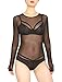 May&Maya Women's Sexy Sheer Mesh Long Sleeve Bodysuit (M, Black)