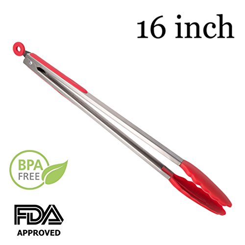 Kitchen Tongs,PER-HOME 16 Inch Heavy Duty Non-stick Stainless Steel Kitchen Tongs For Barbeque Cooking Grilling