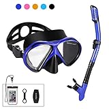 Snorkel Set Snorkeling Gear Package Diving Set Premium Silicone Dive Mask Snorkel Equipment Goggles Anti-fog Anti-leak Fit Adult Kids Neoprene Mask Strap Scuba Diving Freediving Spearfishing Swimming