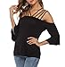 Sarin Mathews Womens Cold Shoulder Top Spaghetti Straps Tank Tops Half Sleeve Shirts Blouses Black S