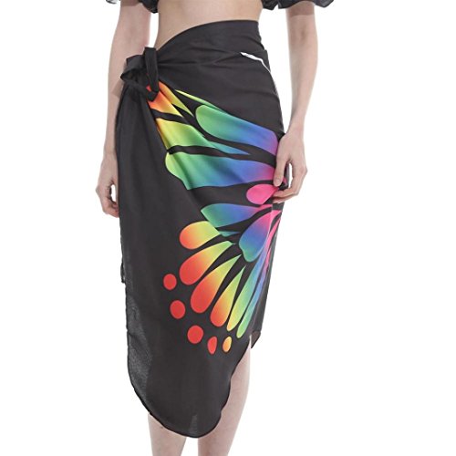 Women Swimsuit Cover Up Plus Size Butterfly Printed Beach Bohemia Bathing Skirt Butterfly Shape Swimwear Cover Up (Large, Multicolor)