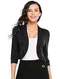 COSBEAUTY Women's Cropped Cardigan V-neck Button Down Knitted Sweater 3/4 Sleeve, Black, Small