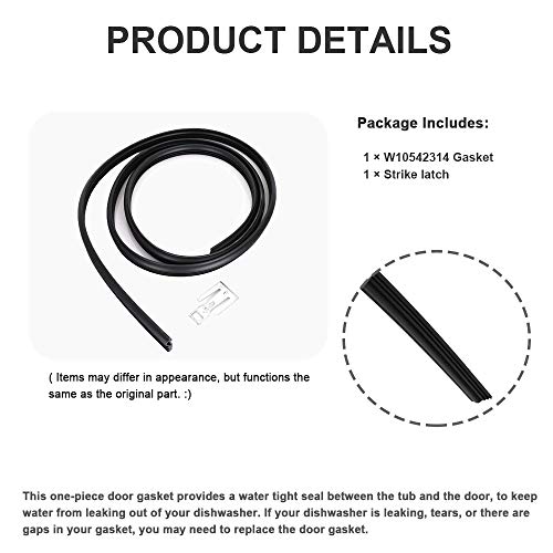 W10542314 Ultra Durable Dishwasher Door Gasket & Strike Kit for Whirlpool Amana Crosley Estate Kenmore Kitchen Aid Maytag Roper Replace 8268888 W10284090 W10350162 W10300589 2409202 AP5650274 - Thumbnail 2