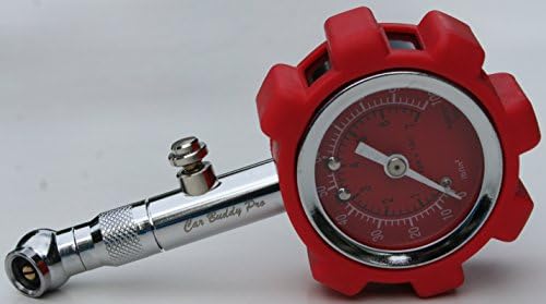 Tire Pressure Air Gauge By Car Buddy Pro for Car, Truck, Motorcycle, and Bike. Large Face Dial Accurately Measures up to 100 Psi. Swivel Angle Chuck, Air Release Button and Protective Rubber Guard.
