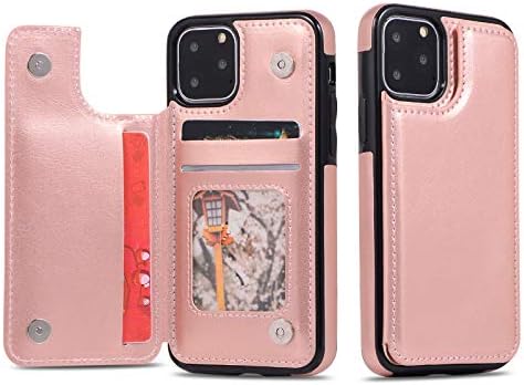 Fvimi Case for iPhone 11 Pro Max 2019, iPhone 11 Pro Max Wallet Case with Card Holder, Protective PU Leather Double Magnetic Buttons Flip Kickstand Cover for iPhone 11 Pro Max 6.5" 2019, Rosegold