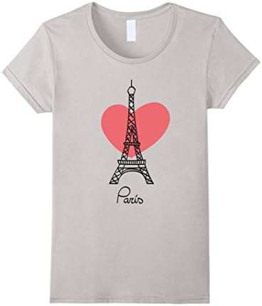 Women's Paris Heart Cute Souvenir France T-shirt Medium Silver