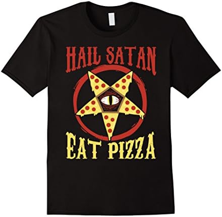 Mens Hail Satan, Eat Pizza Funny Satanic Occult Pizza Tee Large Black