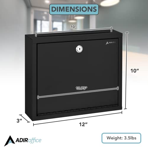 Adir Metal Suggestion Box with Lock and Slot, Wall Mount Deposit Box for Payments and Checks, Office Mail Box for Employees, Mailbox for House, Safe Drop Box with Keys - 3x10x12 Inch Black