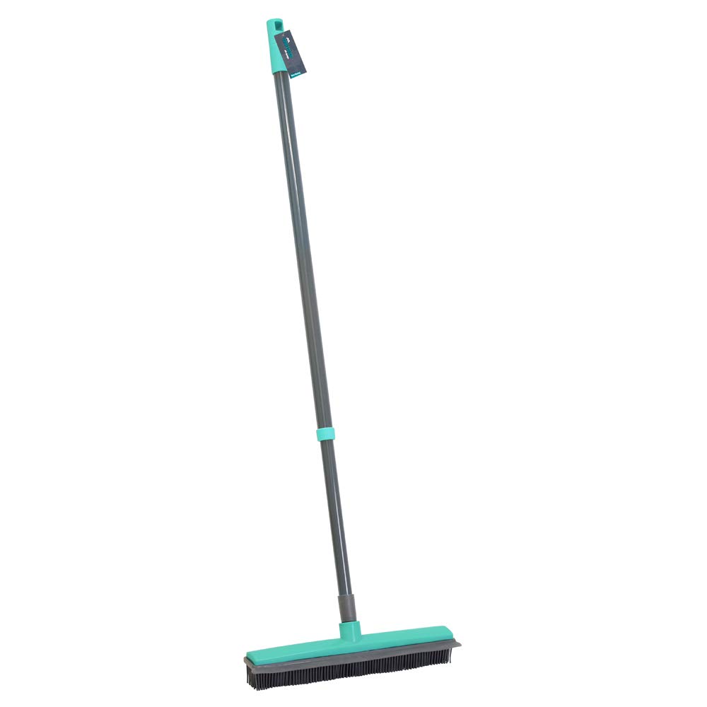JVL Indoor Extendable Rubber Bristle Brush Broom with Squeegee