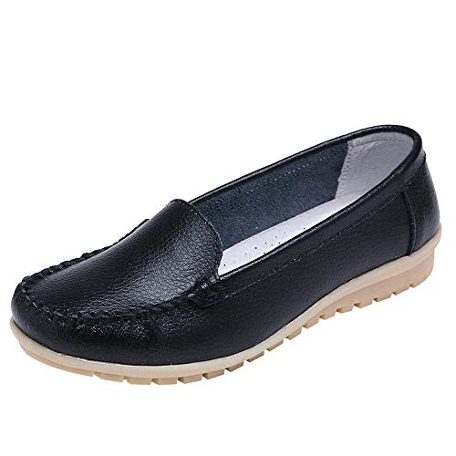 Women's Slip On Flat Shoes,Comfort Walking Leather Loafers Round Toe Driving Shoes Soft Bottom Sneakers Office Work Shoes (Black, US:7.5)