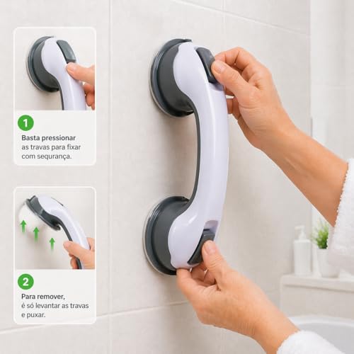 Barra de Apoio Banheiro com Ventosa Kit 2 Unidades Portatil Suporte para Idoso Antiderrapante Para Vaso Chuveiro Banheira Segura Ate 100kg
