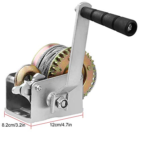 Abuff Heavy Duty Hand Winch, 600lbs Hand Crank Strap Cable Gear Winch with 8m Steel Wire, Manual Operated Two-Way Ratchet ATV Boat Trailer Marine - Image 2