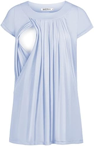 Girl2Queen Women's Short Sleeve Double Layered Maternity Nursing Breastfeeding Tops