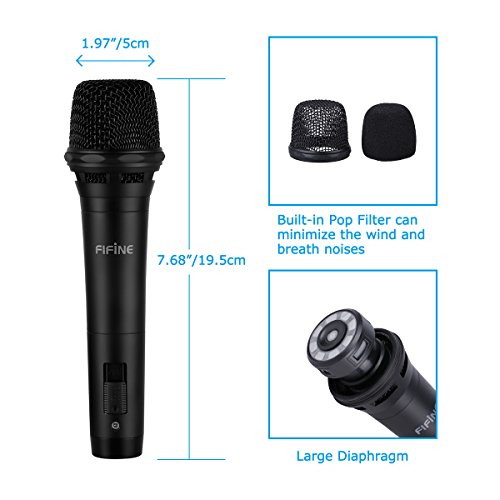 FIFINE Dynamic Vocal Microphone Cardioid Handheld Microphone with On/Off Switch for Karaoke, Live vocal, Speech etc. includes 19ft XLR to 1/4" cable(K8)