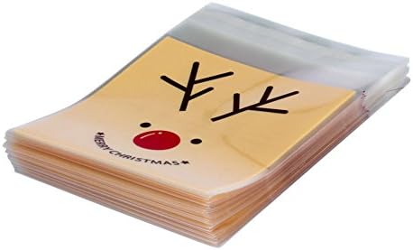 Wansan 100pcs Christmas Treat Bags Cookie Decorating Bags Thick OPP Plastic Bags for Christmas Party Dessert