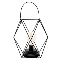 Lewondr Table Lamp Metal Shade Edison Bulb Desk Light Four-dimensional Metal Cage Style Battery Powered Ambient Lights for Bedroom Wedding Christmas Home Decoration - Warm White and Black