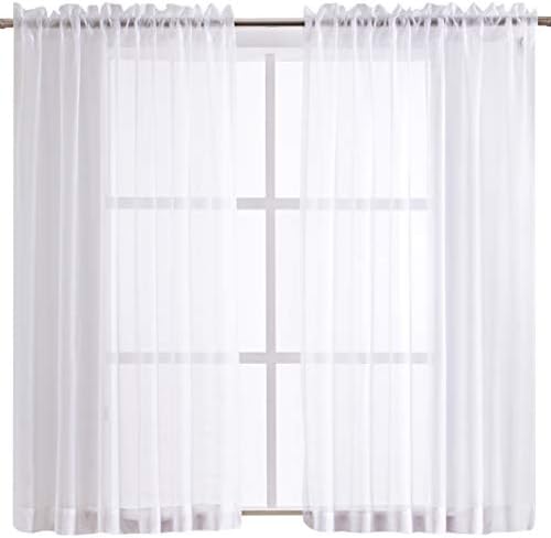 SHEEROOM Voile Solid Sheer Curtains White for Bedroom, 55 x 63 inch, 2 Panels