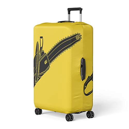 Pinbeam Luggage Cover Blade Black Chainsaw Yellow Chain Cut Danger Equipment Travel Suitcase Cover Protector Baggage Case Fits 18-22 inches