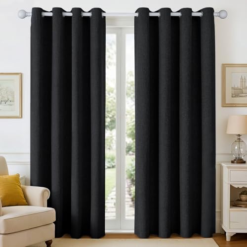 Joydeco Black Blackout Linen Curtains