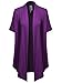 Solid Jersey Knit Draped Open Front Short Sleeves Cardigan Purple 2XL