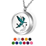 HOUSWEETY Aromatherapy Essential Oil Diffuser Necklace-Stainless Steel Locket Pendant,11 Refill Pads(Non-engraving)