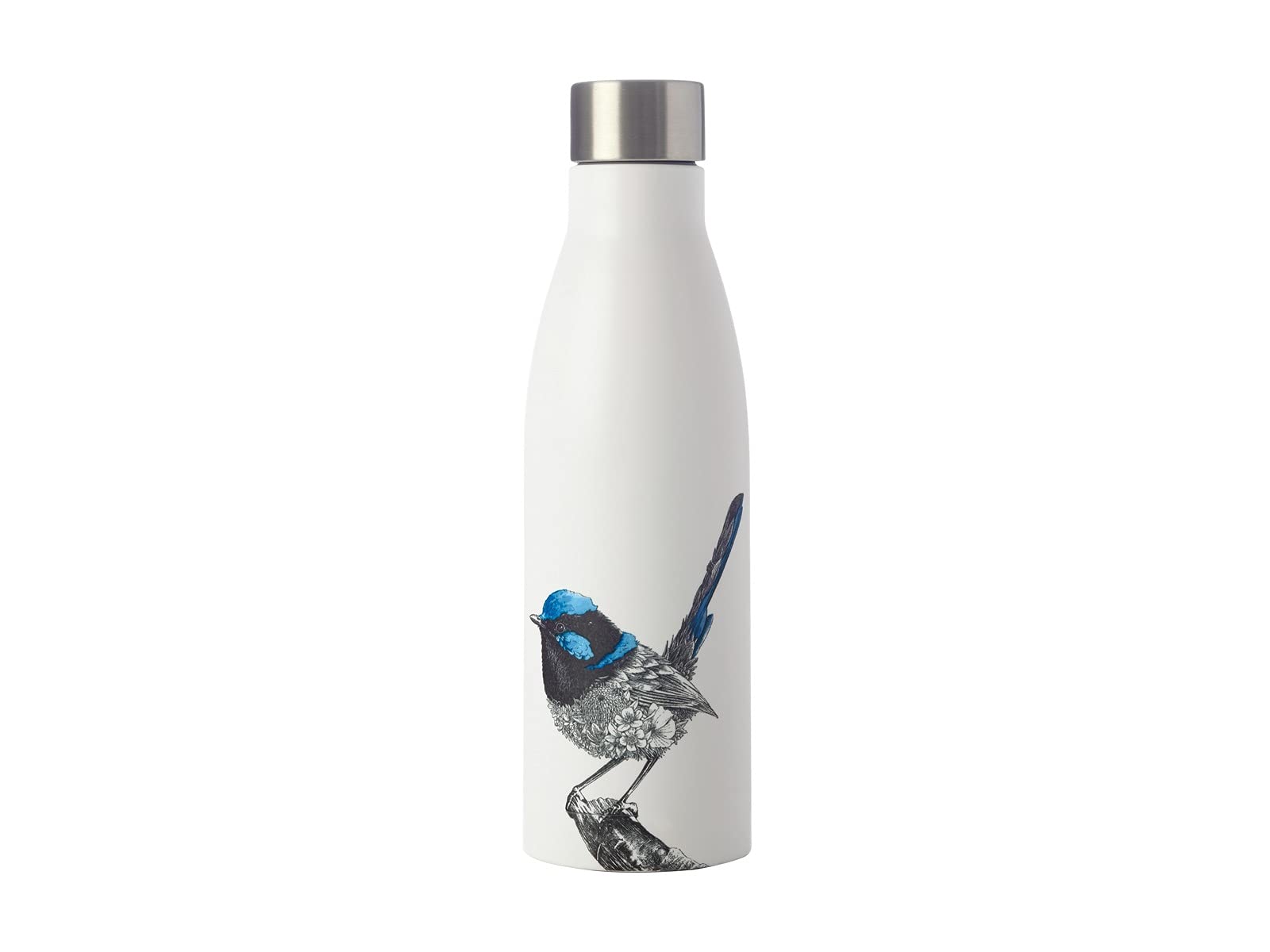 Maxwell & Williams Marini Ferlazzo Insulated Water Bottle with Superb Fairy-wren Design, Double Wall Stainless Steel, White, 5 ml