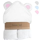 Premium Organic Baby Hooded Towel, 100% NaturaSoft Bamboo (SOFTER Than Cotton), Hypoallergenic Bath Towels With Hood For Newborn Babies & Girls (White & Pink)