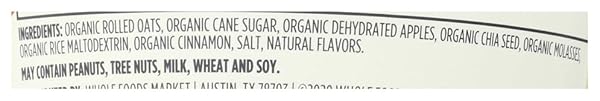 365 BY WHOLE FOODS MARKET, ORGANIC INSTANT OATMEAL, APPLE CINNAMON CHIA, 2.1 OUNCE