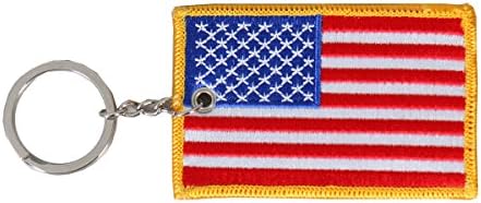 Hot Leathers Double Sided Key Chains, AMERICAN FLAG YELLOW BORDER - High Quality Embroidered PATCH KEYCHAIN - 3" x 2"