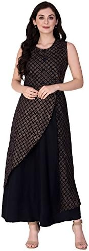 Sanganeri Kurti Women's Cotton Gold Printed Long Kurti