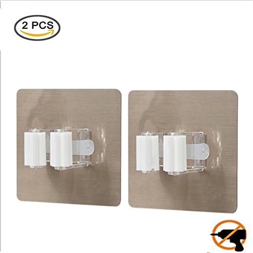 HomeStyleZ Self Adhesive Broom and Mop Holder, Reusable Mop Rack Holder Wall Suction Hooks Organizer for Bathroom and Kitchen (Square, White-2pcs)