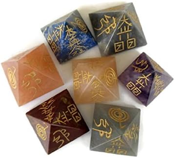 Set Of 7 Chakra Stone Pyramids With Symbols, Spiritual Healing Stone Kit, Multi Gemstone Pyramid, Healing Crystal And Stone, GDS1036