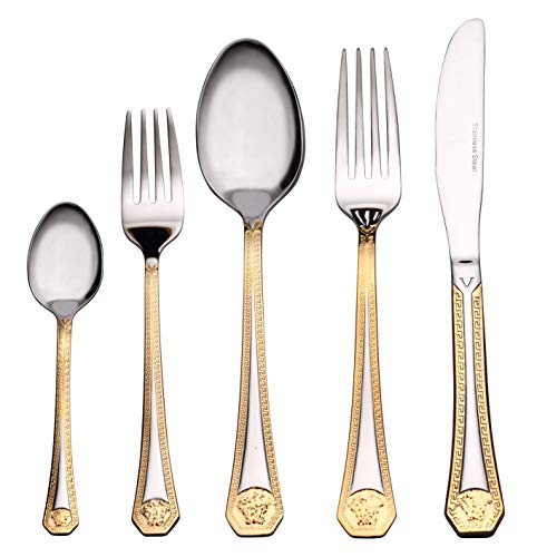 Venezia Collection 'Greek Medusa' 40-Pcs. Fine Flatware Set, Silverware Cutlery Dining Service for 8, Premium 18/10 Surgical Stainless Steel, 24K Gold-Plated Trim - Thumbnail 2