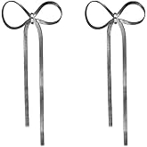 LOKLIFFAI Bow Drop Dangle Earrings for Women, Long Tassel Chain Earrings Wedding Statement Earrings